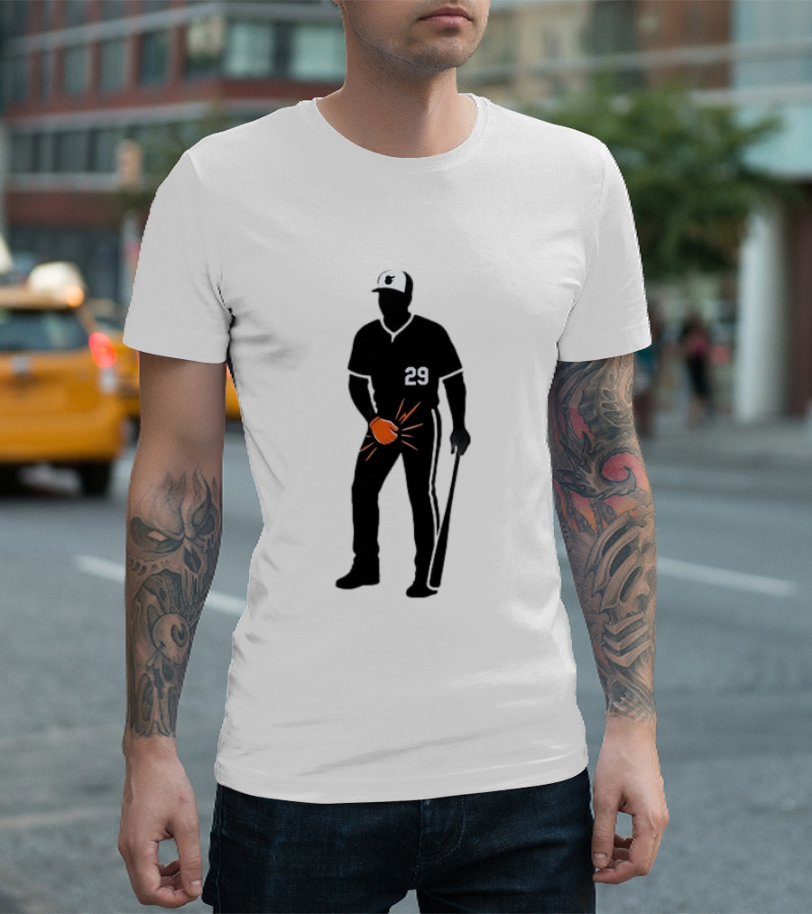 Baltimore Orioles 29 Baseball Player Jersey Black And Orange Glove T-Shirt