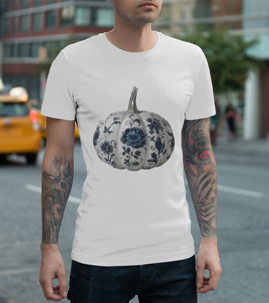 Blue Floral Porcelain Pumpkin China Blue Pumpkin Decor T-Shirt