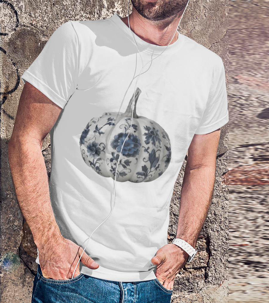 Blue Floral Porcelain Pumpkin China Blue Pumpkin Decor T-Shirt