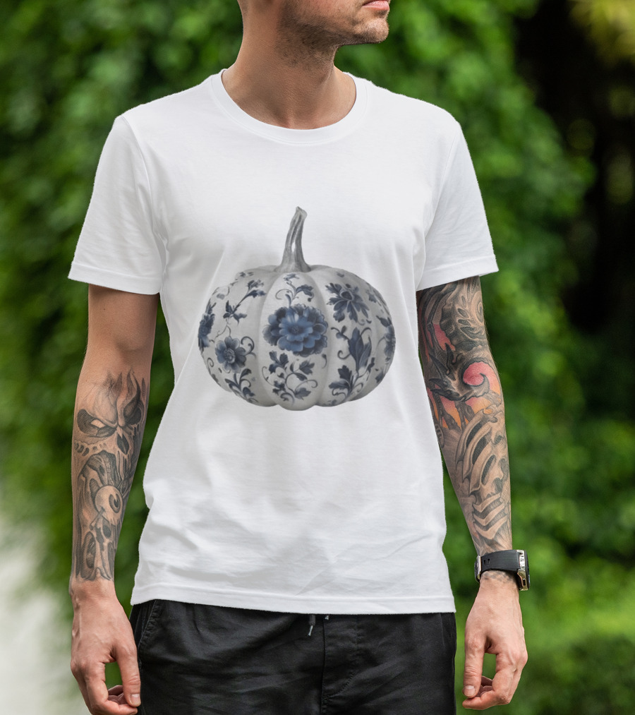 Blue Floral Porcelain Pumpkin China Blue Pumpkin Decor T-Shirt