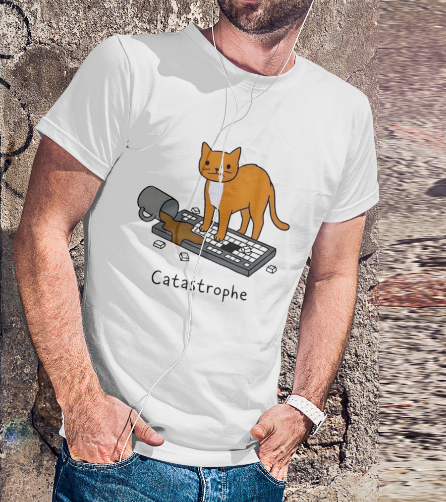 Catastrophe Orange Cat Spilling Coffee On Keyboard T-Shirt