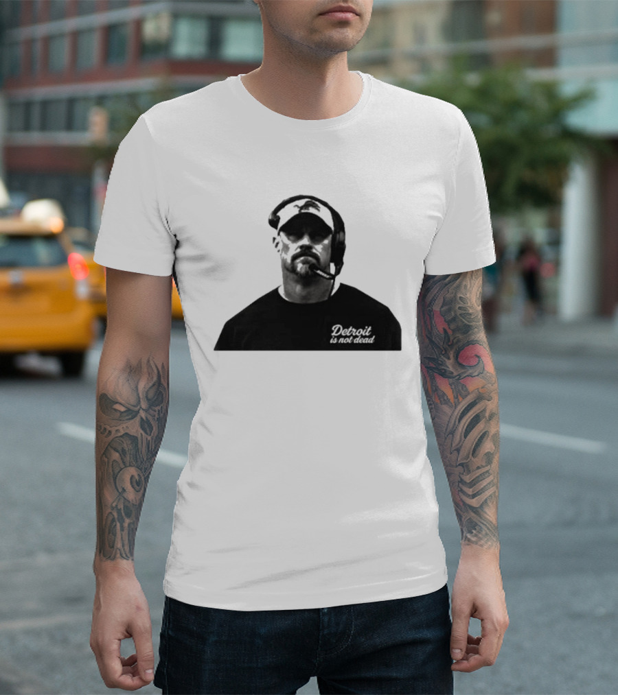 Dan Campbell 2026 Detroit Is Not Dead Headset Coach Monochrome Detroit Football T-Shirt