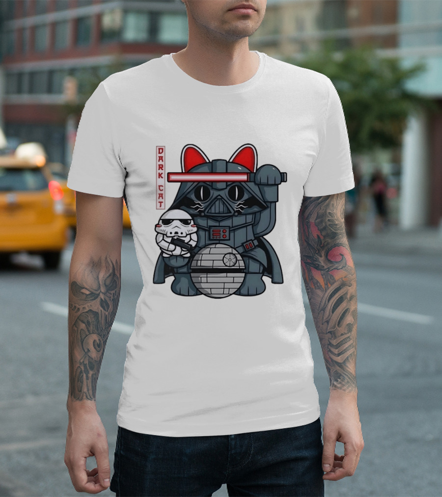 Dark Cat Vader Star Wars Cat Holding Stormtrooper Helmet T-Shirt