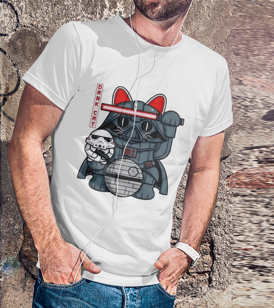 Dark Cat Vader Star Wars Cat Holding Stormtrooper Helmet T-Shirt