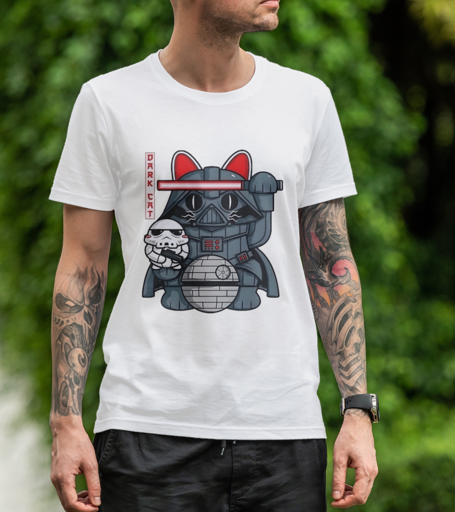Dark Cat Vader Star Wars Cat Holding Stormtrooper Helmet T-Shirt