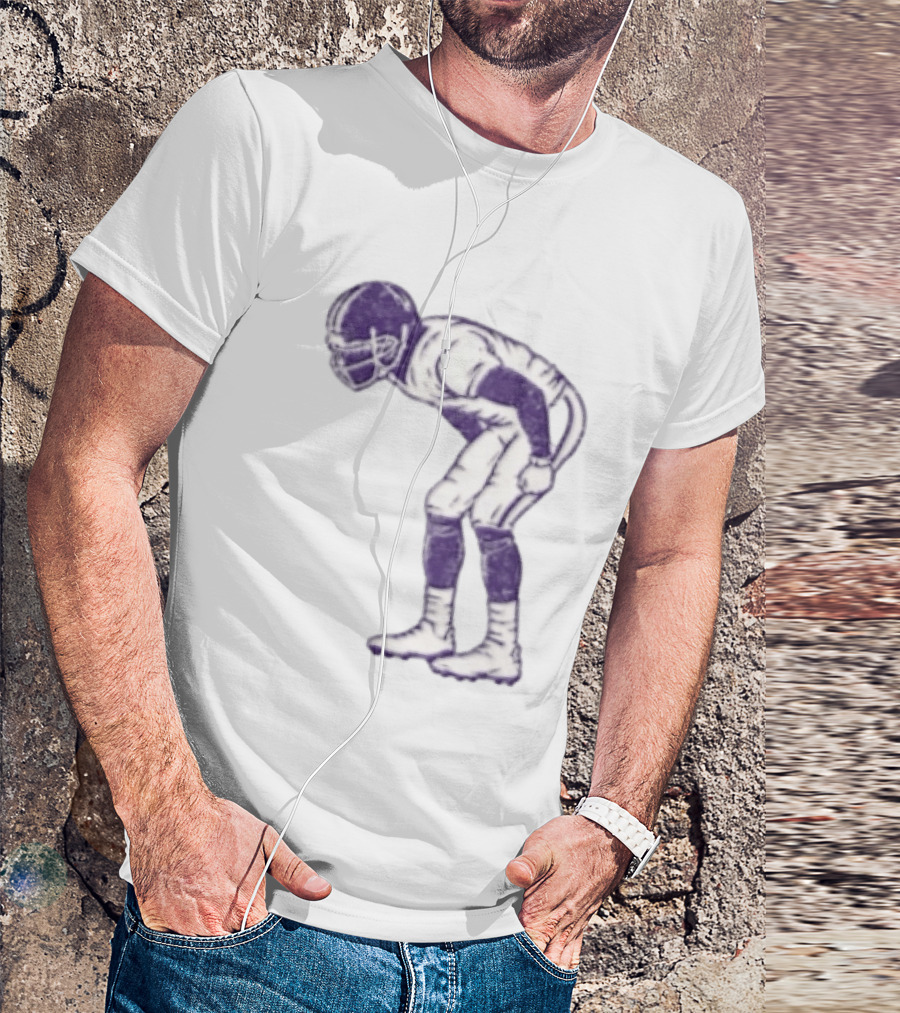 Distressed Purple American Football Player Resting Pose Vintage Look T-Shirt