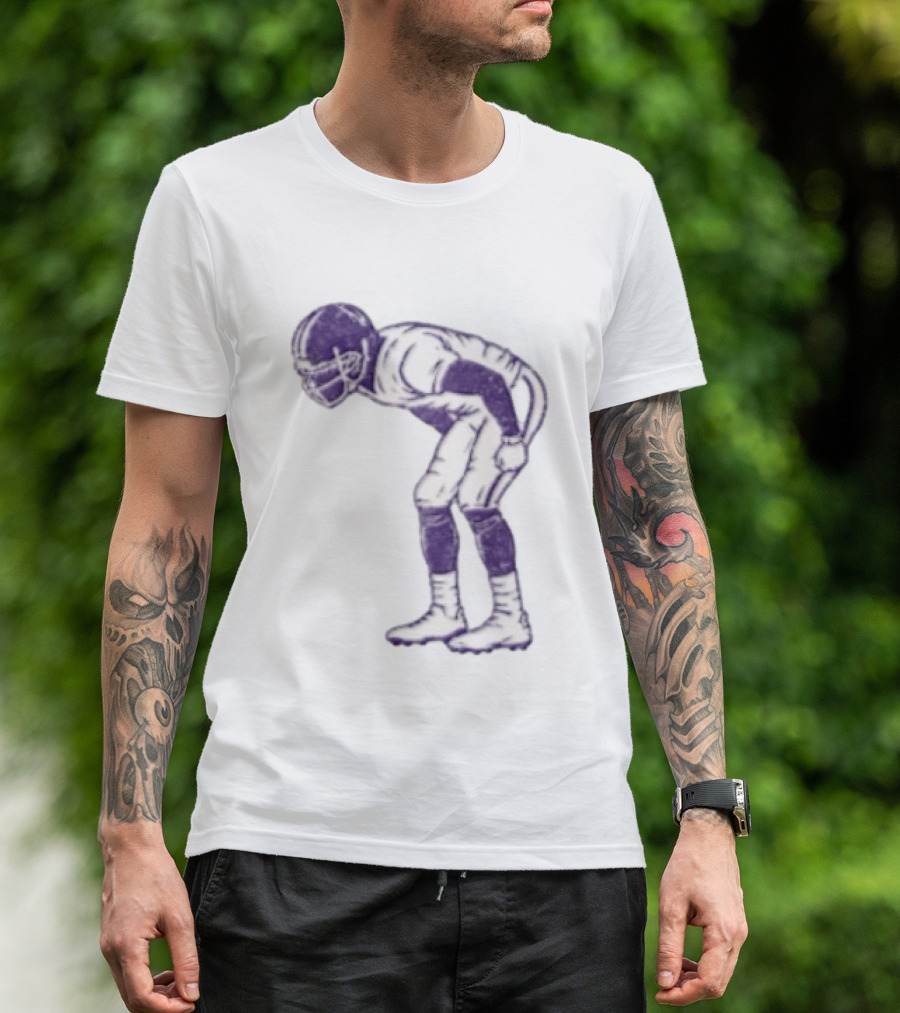 Distressed Purple American Football Player Resting Pose Vintage Look T-Shirt