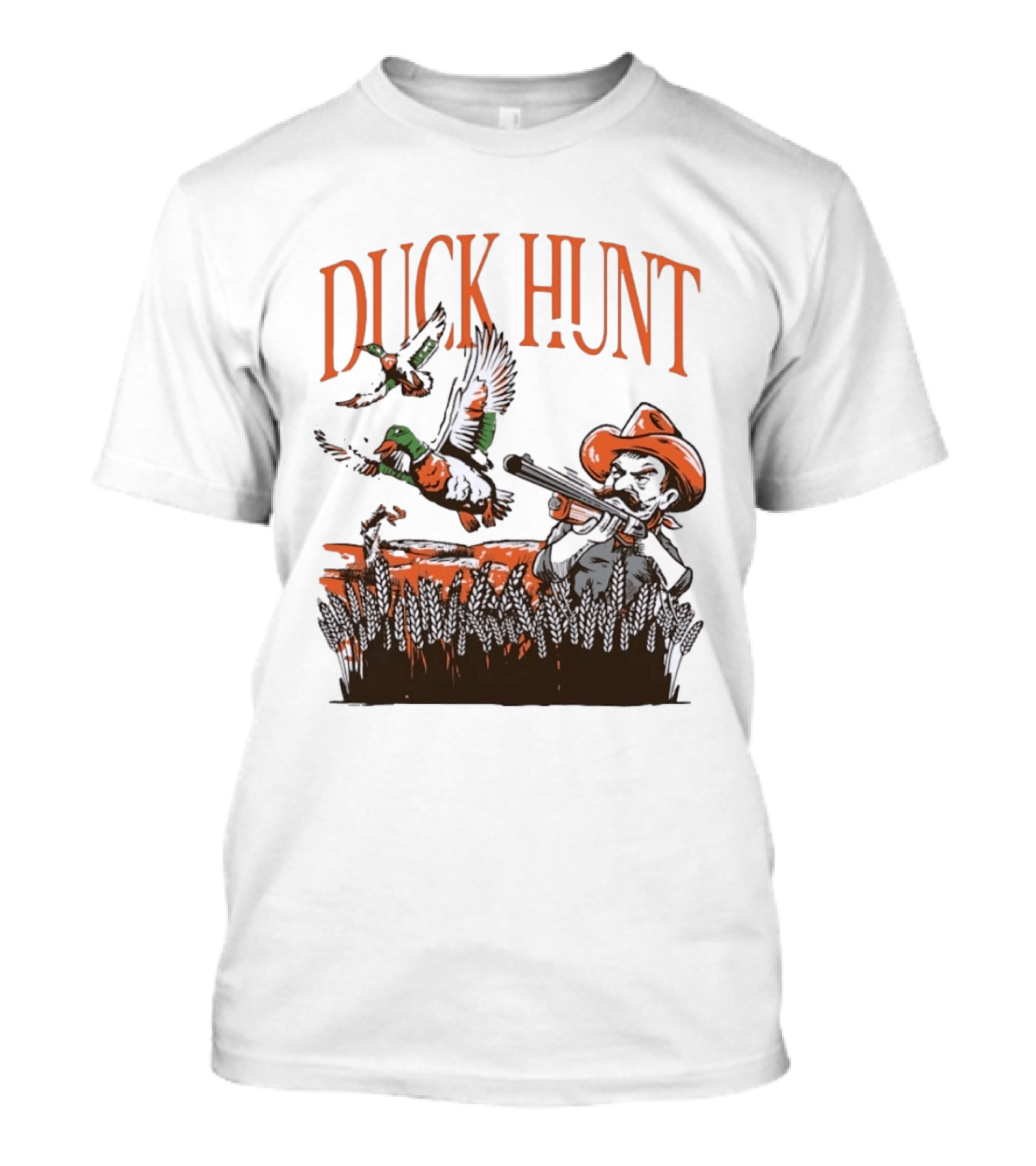 Duck Hunt Hunter Wildlife Outdoors Vintage Cowboy Shooting Scene T-Shirt