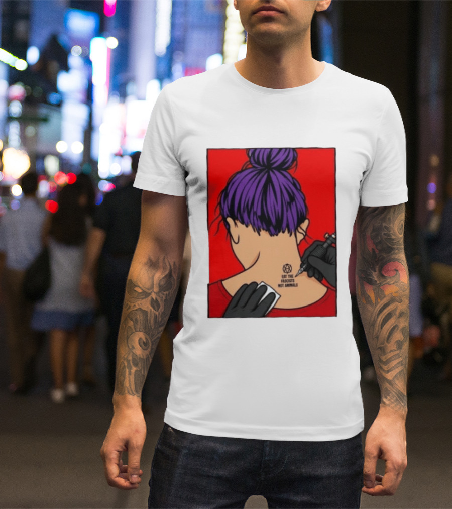 Eat The Fascists Not Animals Tattoo Anarchist Purple Hair Red T-Shirt