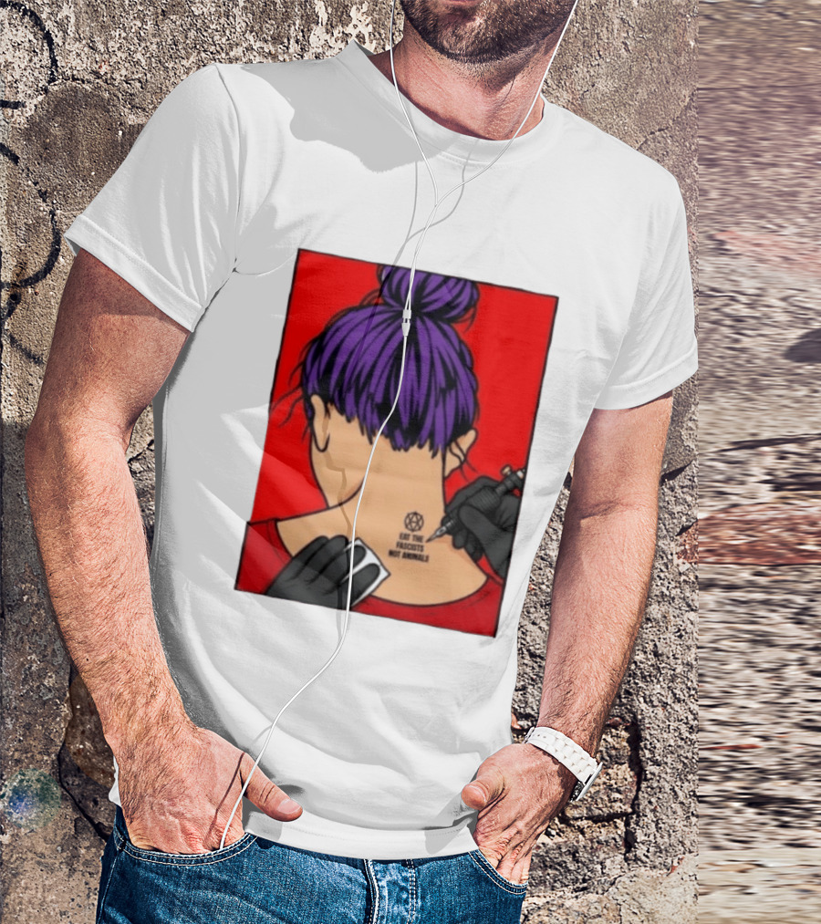 Eat The Fascists Not Animals Tattoo Anarchist Purple Hair Red T-Shirt