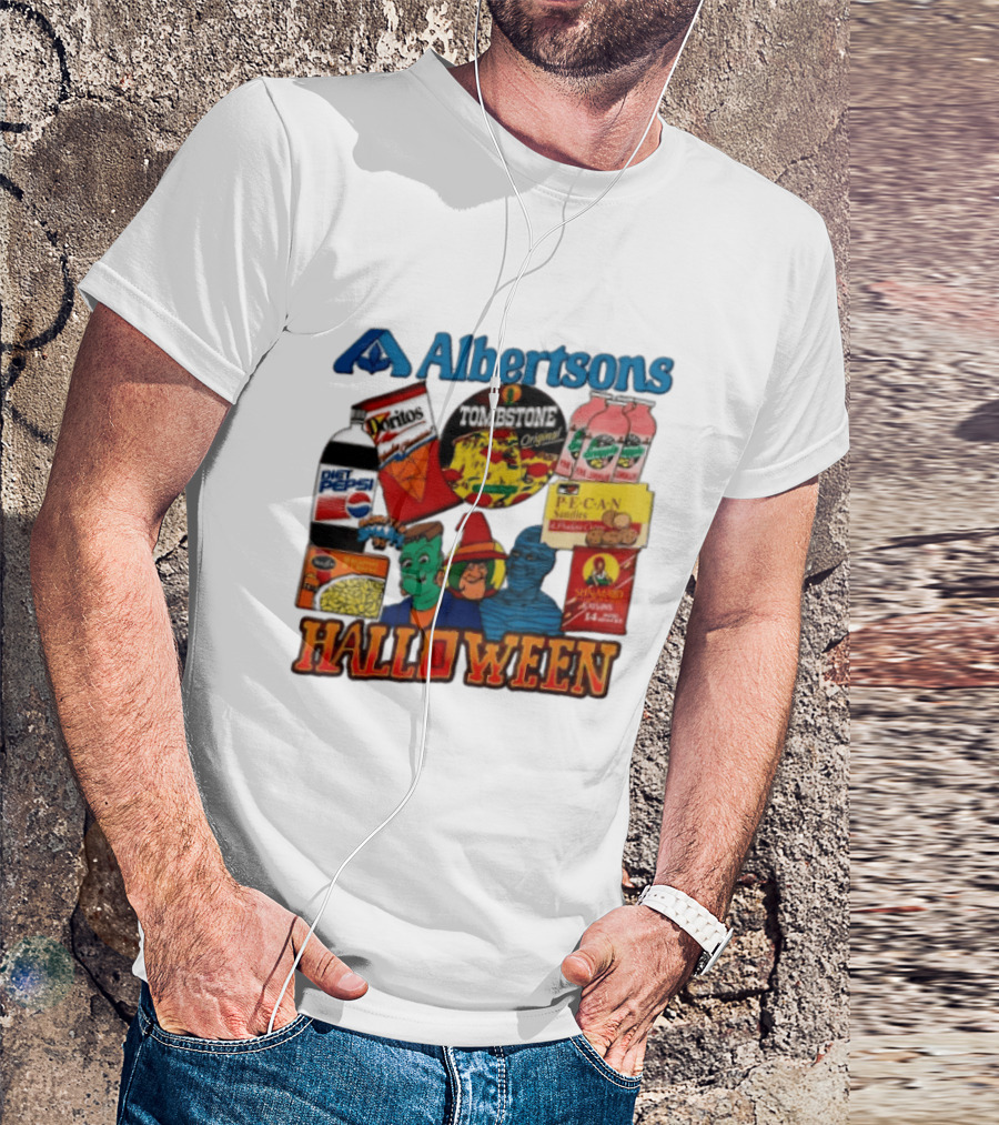 Albertsons Halloween Frankenstein Witch Mummy Featuring Diet Pepsi Doritos Tombstone Pizza T-Shirt