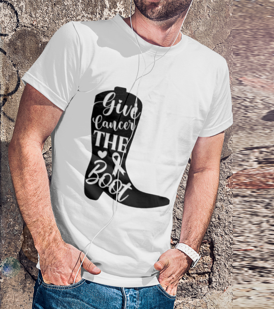 Give Cancer The Boot Awareness Ribbon Western Cowboy Boot T-Shirt