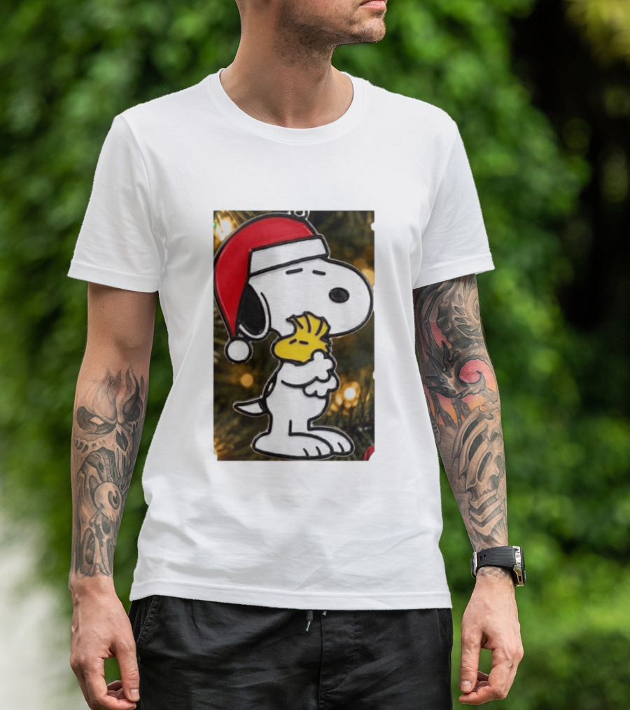 Snoopy Woodstock Christmas Hugging Best Holiday Gift Peanuts T-Shirt
