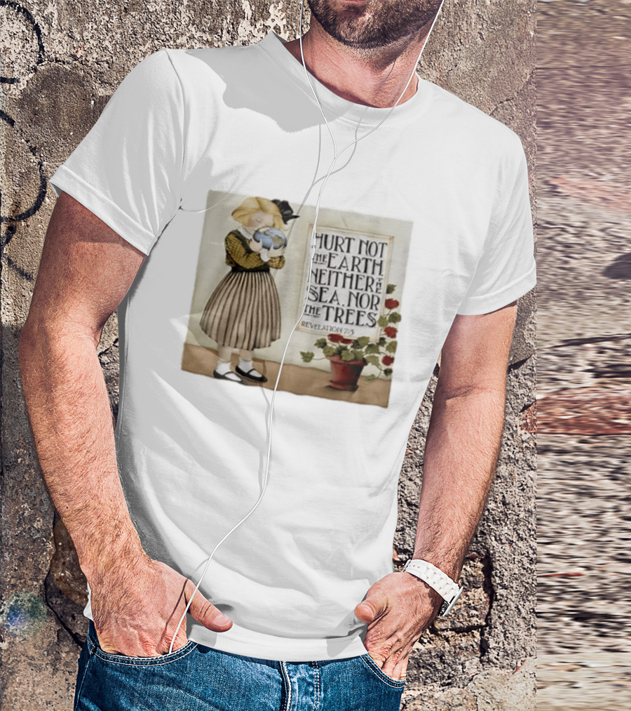 Hurt Not The Earth Revelation 7:3 Vintage Girl Holding Globe Environmental Protection T-Shirt