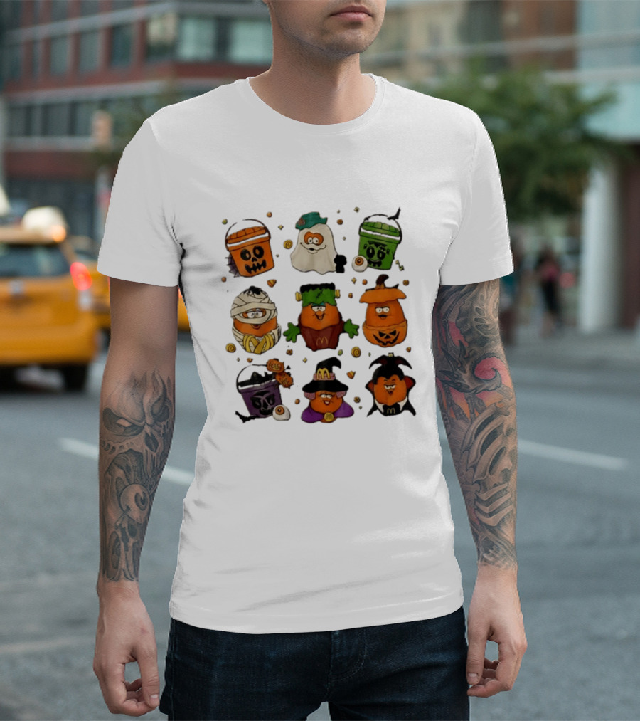 McDonalds Halloween McNugget Buddies Characters Pumpkin Witch Dracula Mummy Ghost Frankenstein T-Shirt