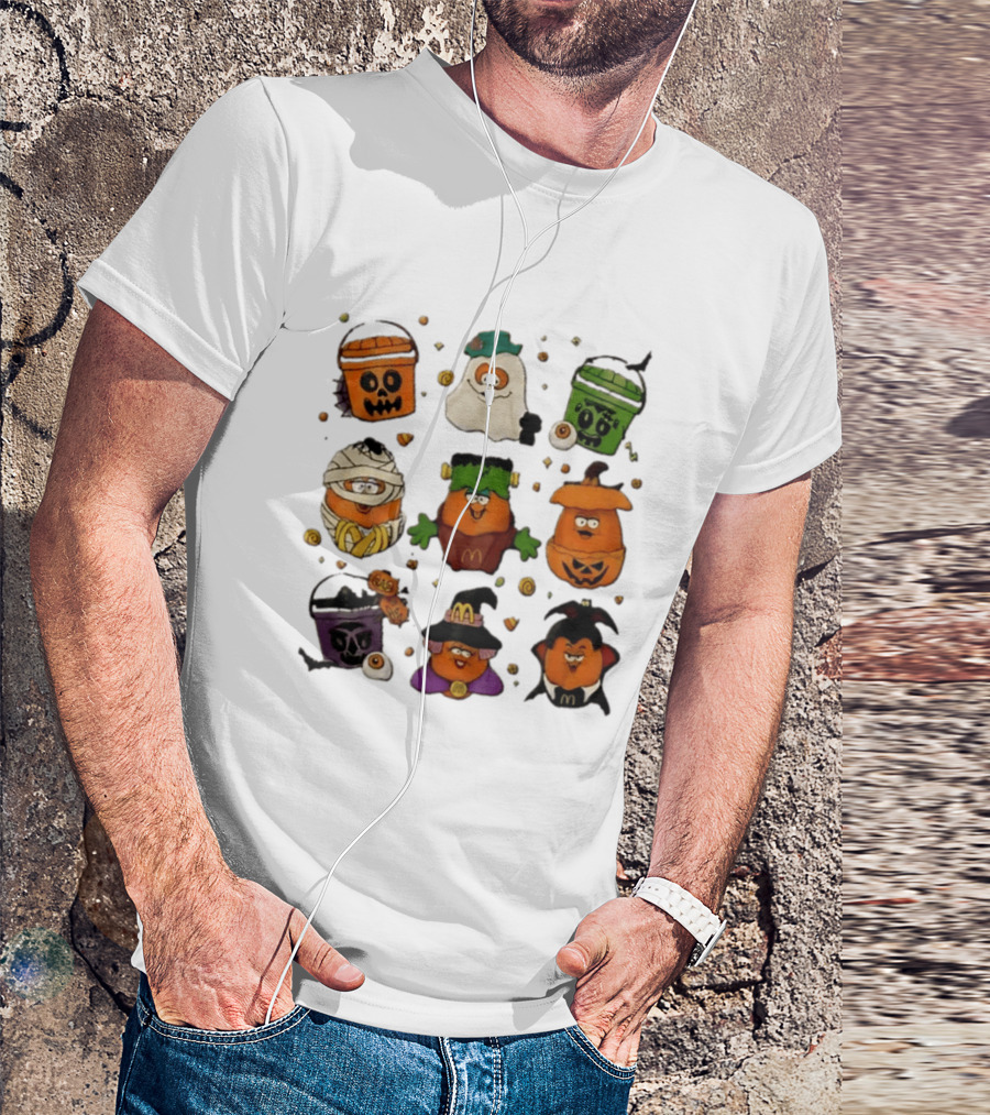 McDonalds Halloween McNugget Buddies Characters Pumpkin Witch Dracula Mummy Ghost Frankenstein T-Shirt
