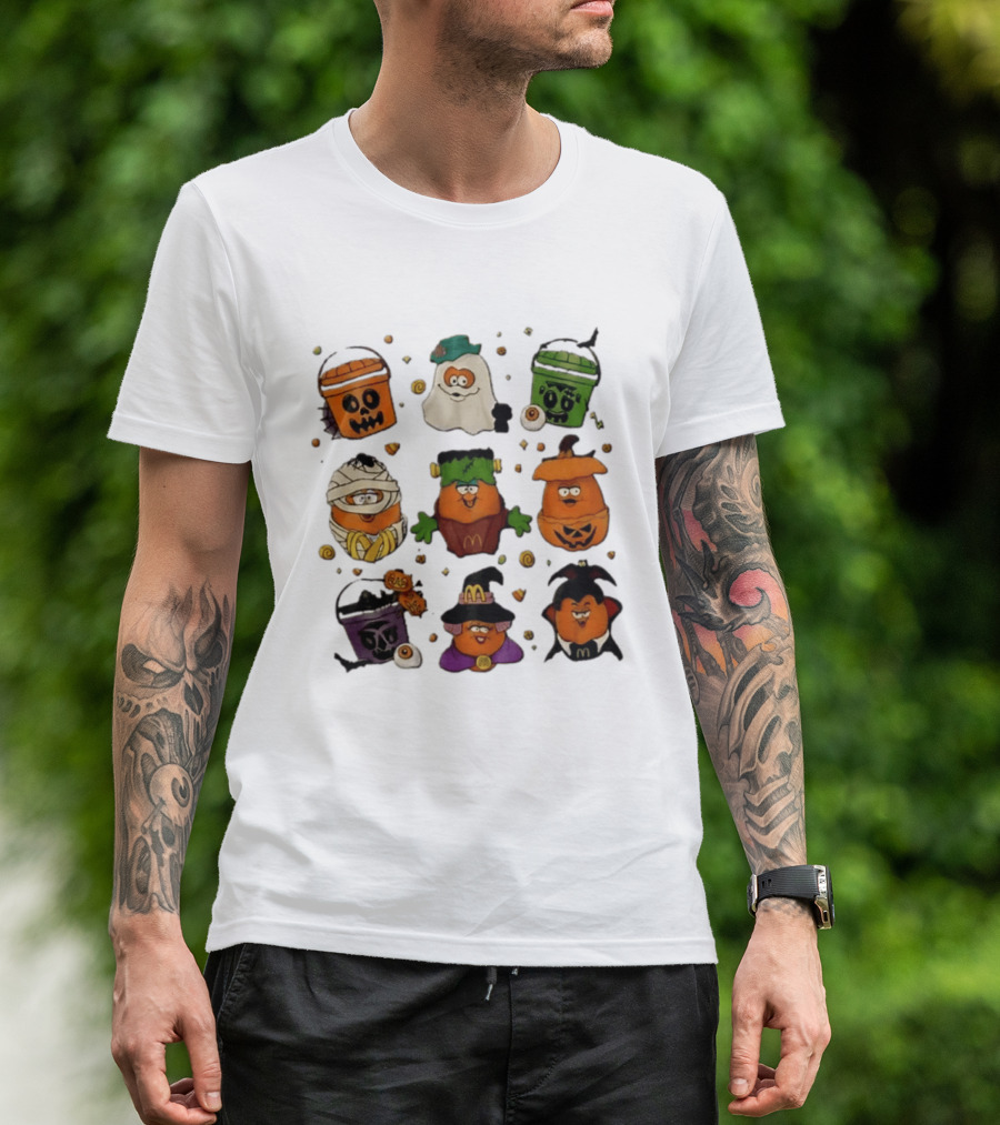 McDonalds Halloween McNugget Buddies Characters Pumpkin Witch Dracula Mummy Ghost Frankenstein T-Shirt