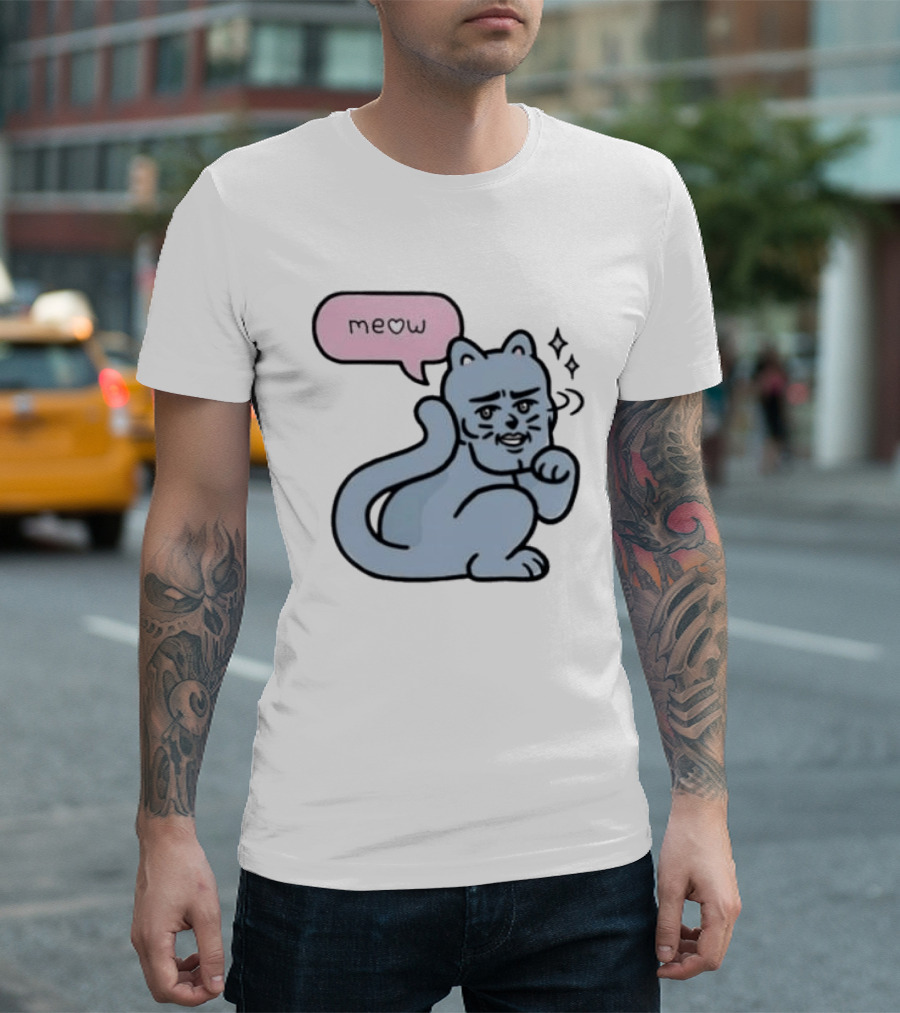 Meow Meme Cat With Human Face And Sparkles T-Shirt