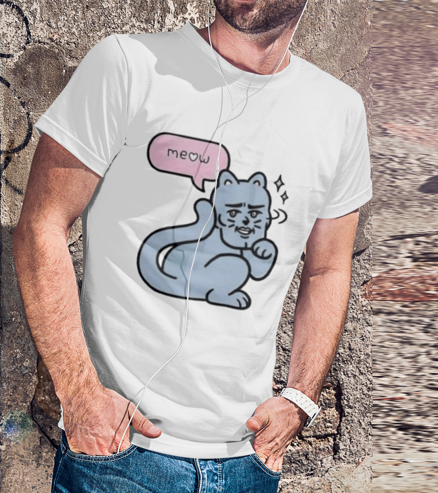 Meow Meme Cat With Human Face And Sparkles T-Shirt