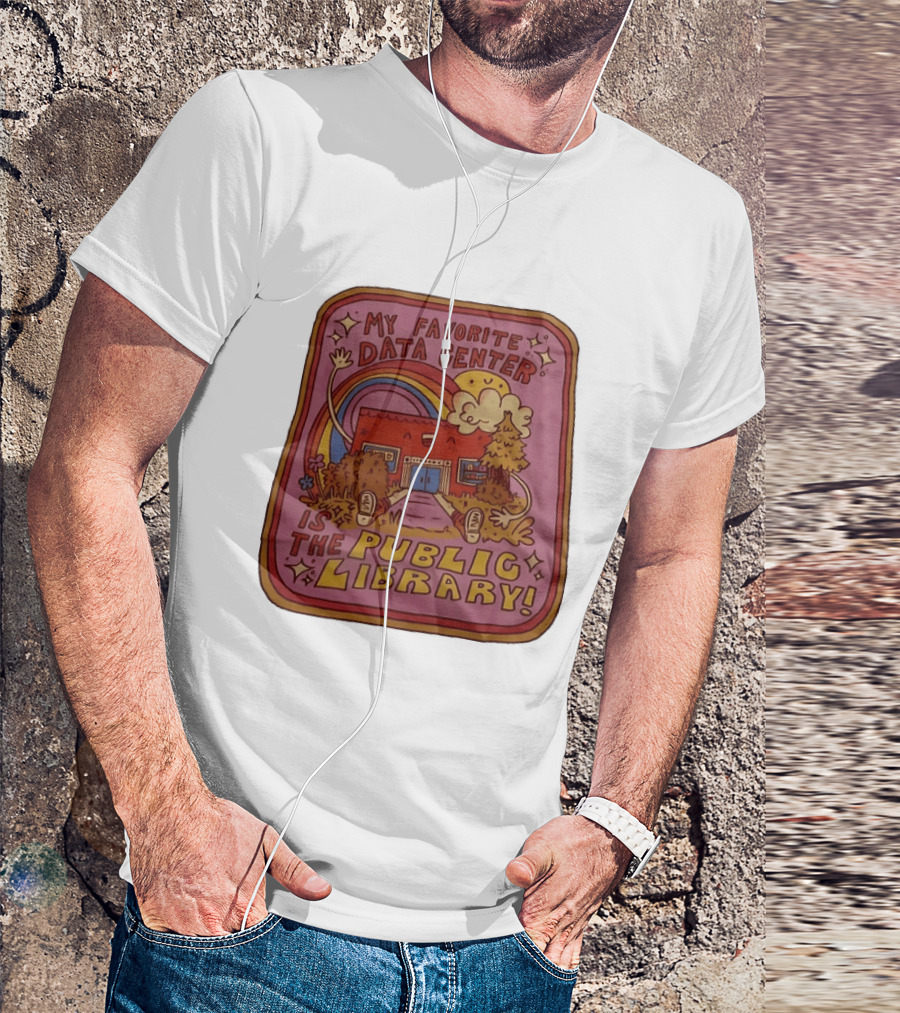 My Favorite Data Center Is The Public Library Rainbow Cartoon Library Scene T-Shirt