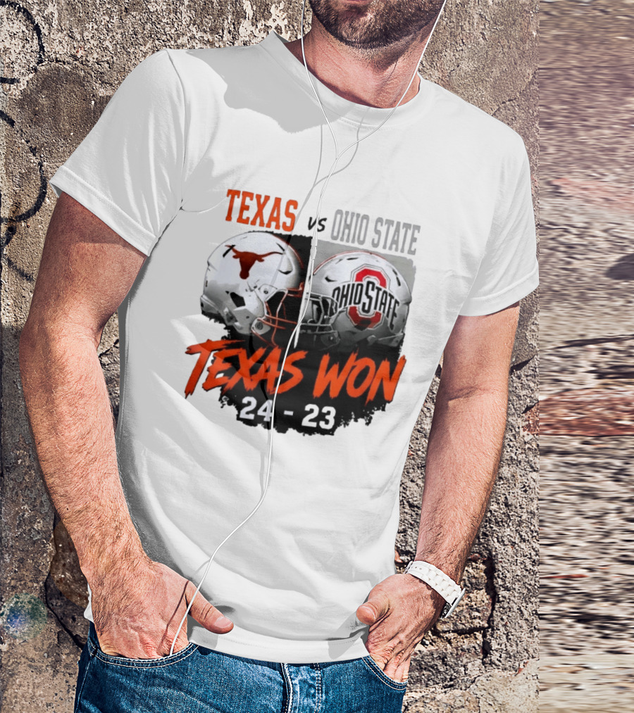 Texas Vs Ohio State 2026 Texas Won 24 23 Helmet Matchup T-Shirt