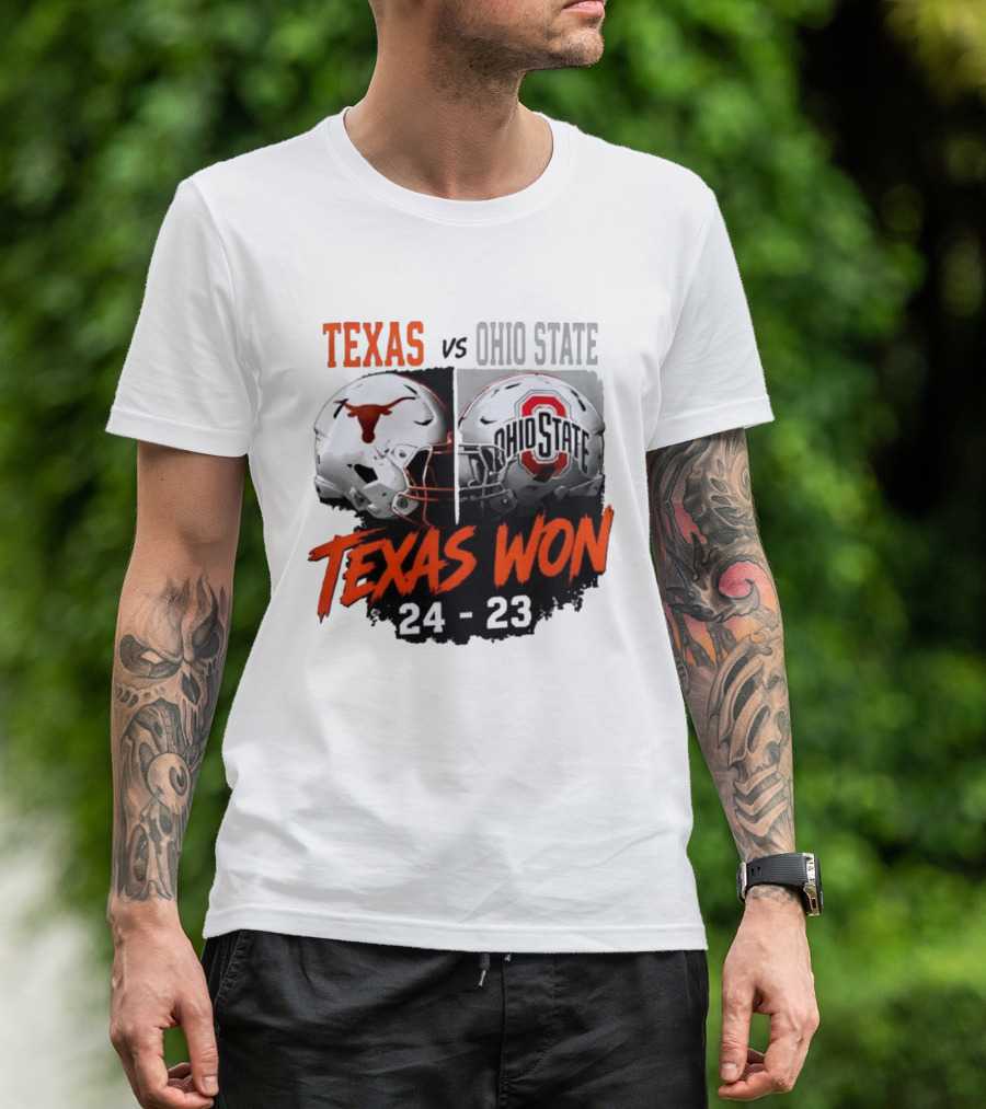 Texas Vs Ohio State 2026 Texas Won 24 23 Helmet Matchup T-Shirt