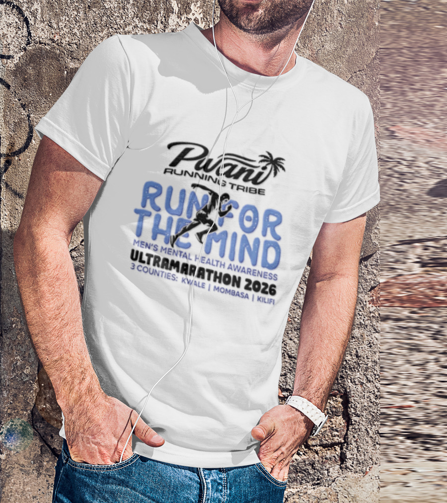 Pwani Running Tribe Run For The Mind Men's Mental Health Awareness Ultramarathon 2023 Five Countries Three Weeks Team T-Shirt