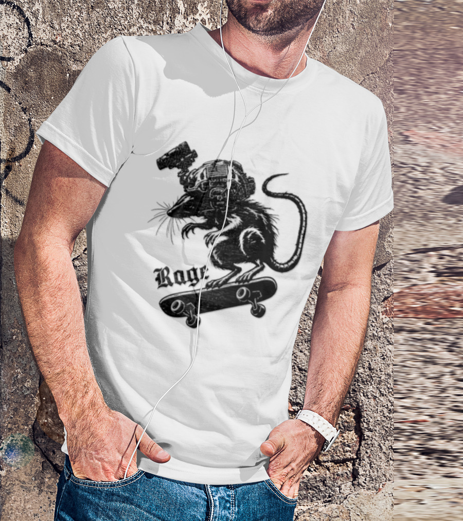 Skater Rat Tactical Helmet Night Vision Rage Skateboarding Adventure T-Shirt
