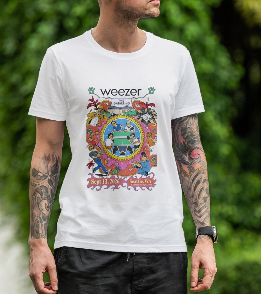 Weezer The Gathering Sept 13 2026 Seattle Climate Pledge Arena Event Collaboration T-Shirt