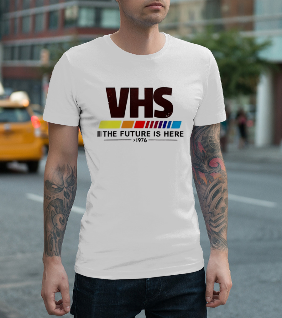 VHS The Future Is Here 1976 Retro Color Stripes T-Shirt