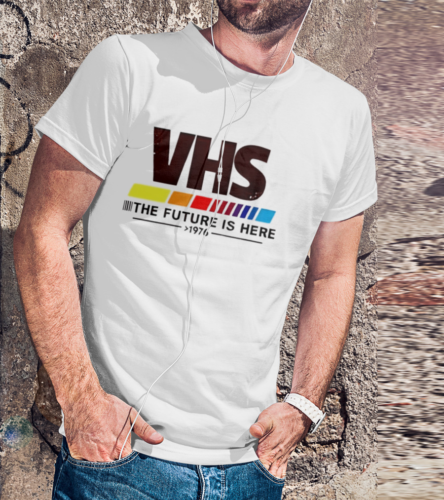 VHS The Future Is Here 1976 Retro Color Stripes T-Shirt
