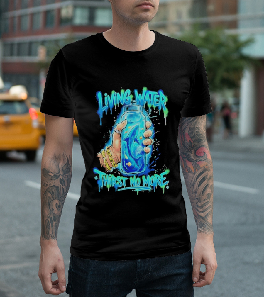 Living Water Thirst No More Shark Hand Holding Water Bottle T-Shirt