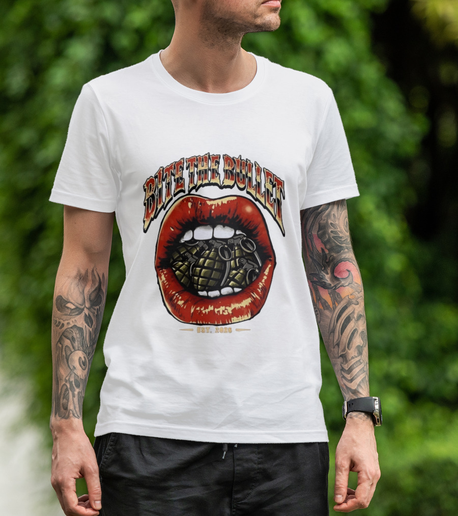 Bite The Bullet Grenade Lips Est 2026 Edgy T-Shirt