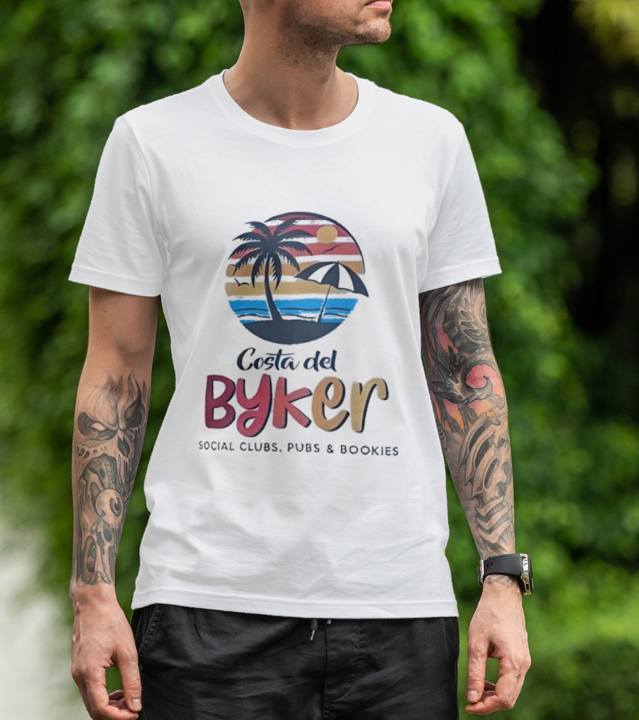 Costa Del Byker Social Clubs Pubs Bookies Palm Tree Sunset Beach Umbrella T-Shirt