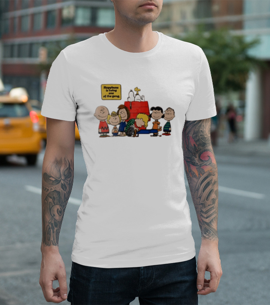 Peanuts Happiness Is Being One Of The Gang Snoopy Doghouse Schroeder Toy Piano Charles Schulz Cartoon T-Shirt