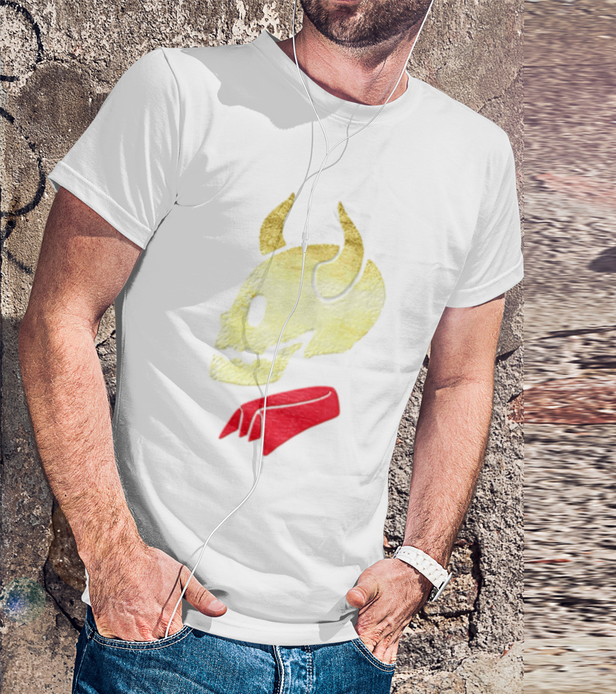 Devil Horn Skull Red Collar Gold Glitter T-Shirt