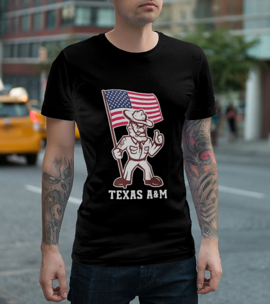 Texas A&M Drill Sergeant With American Flag Reveille T-Shirt