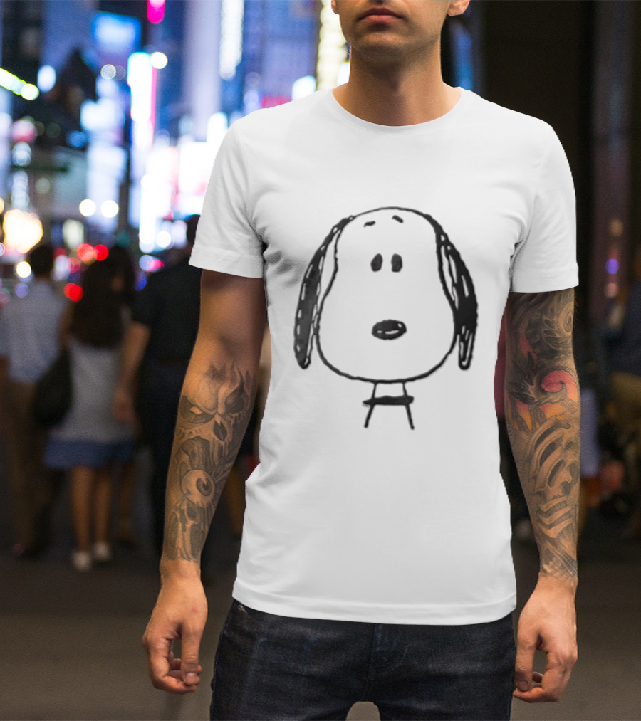 Peanuts Snoopy Dog Head Front Facing Black Line Cartoon Drawing T-Shirt