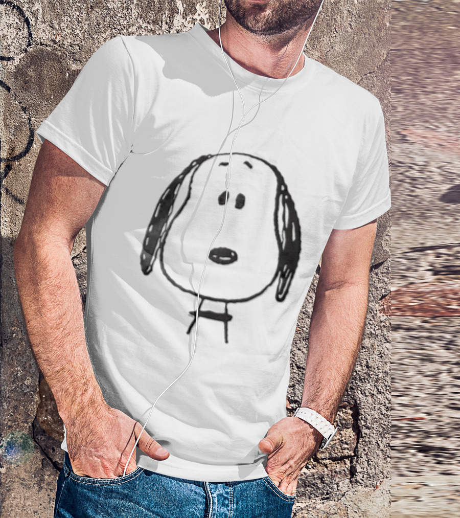 Peanuts Snoopy Dog Head Front Facing Black Line Cartoon Drawing T-Shirt