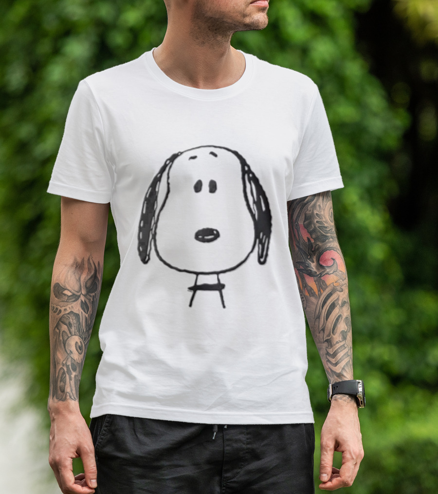 Peanuts Snoopy Dog Head Front Facing Black Line Cartoon Drawing T-Shirt