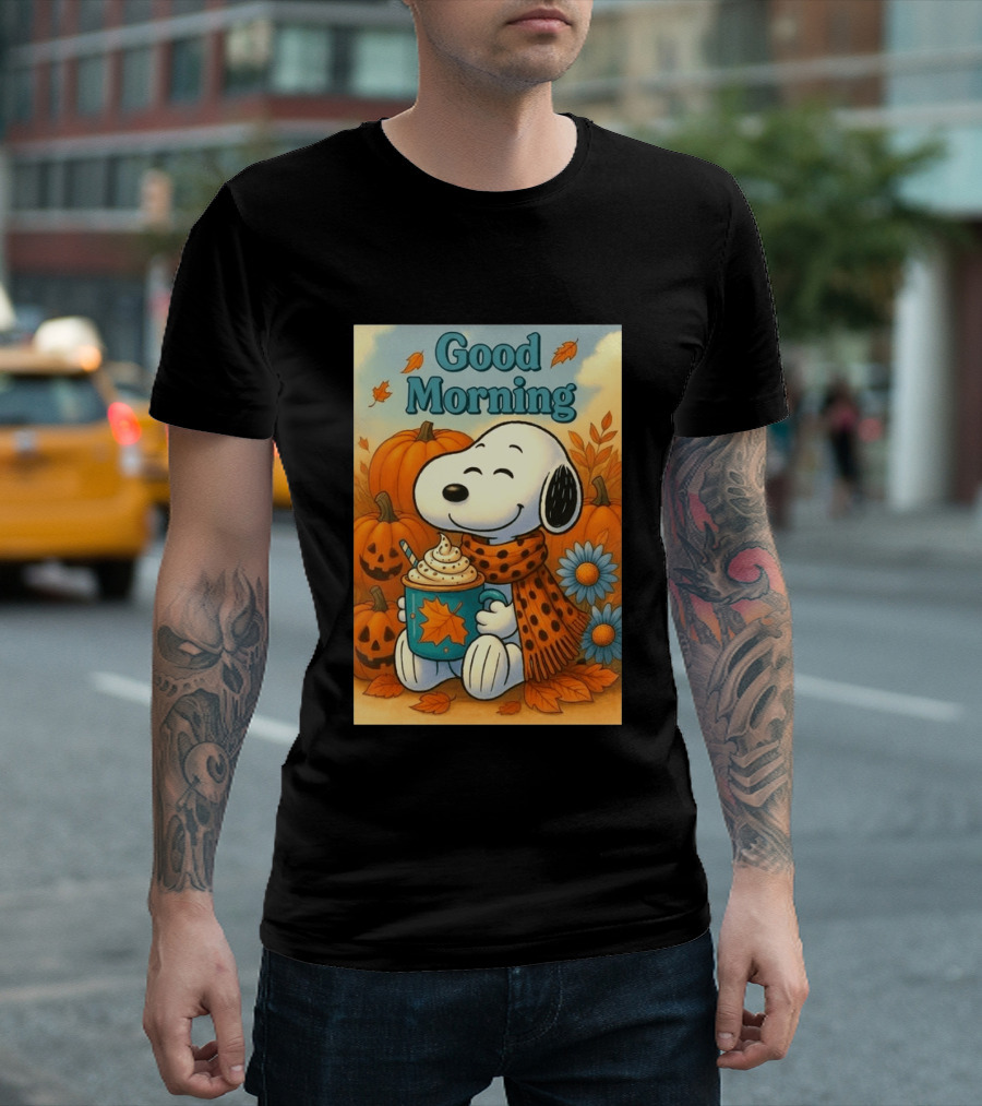 Snoopy Good Morning Autumn Pumpkin Latte Halloween T-Shirt
