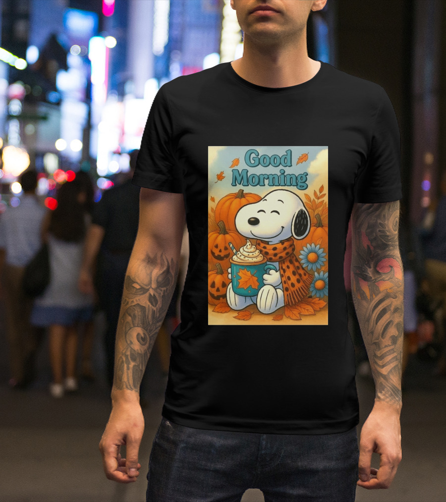 Snoopy Good Morning Autumn Pumpkin Latte Halloween T-Shirt