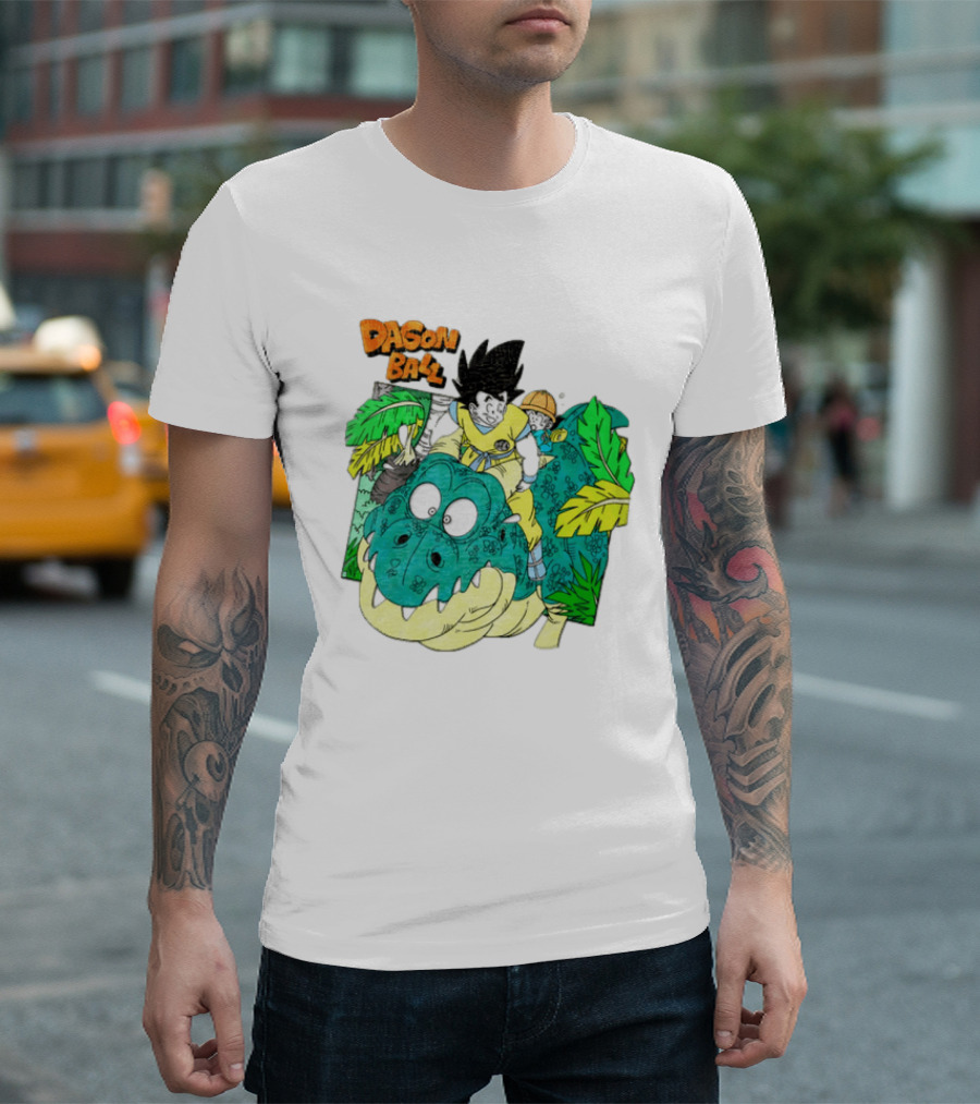 Goku Gohan Riding Dinosaur Dragon Ball Adventure Scene T-Shirt