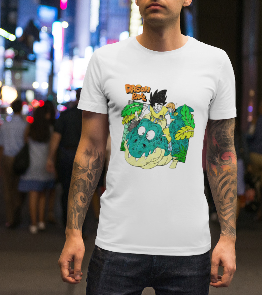 Goku Gohan Riding Dinosaur Dragon Ball Adventure Scene T-Shirt