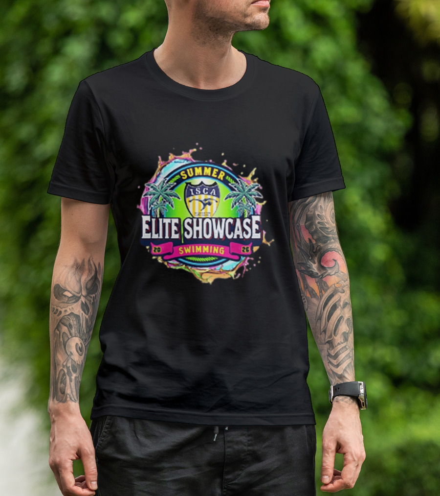 SUMMER ISCA Elite Showcase Swimming 2026 Event With Palm Trees And Splash T-Shirt