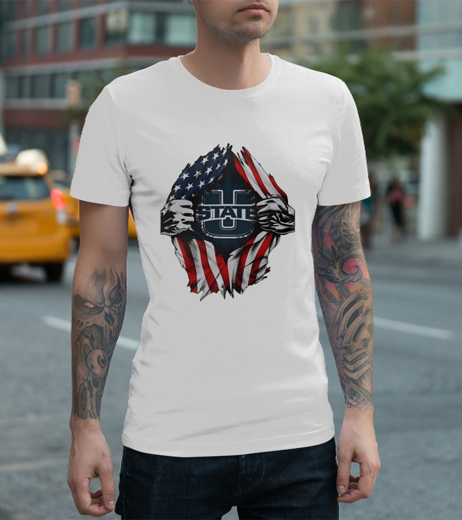 Utah State University American Flag Ripped U State T-Shirt