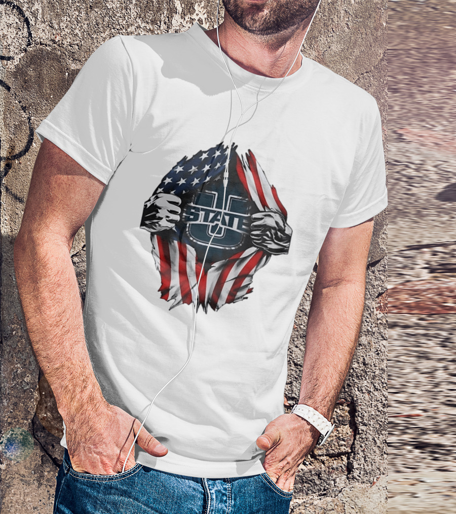 Utah State University American Flag Ripped U State T-Shirt