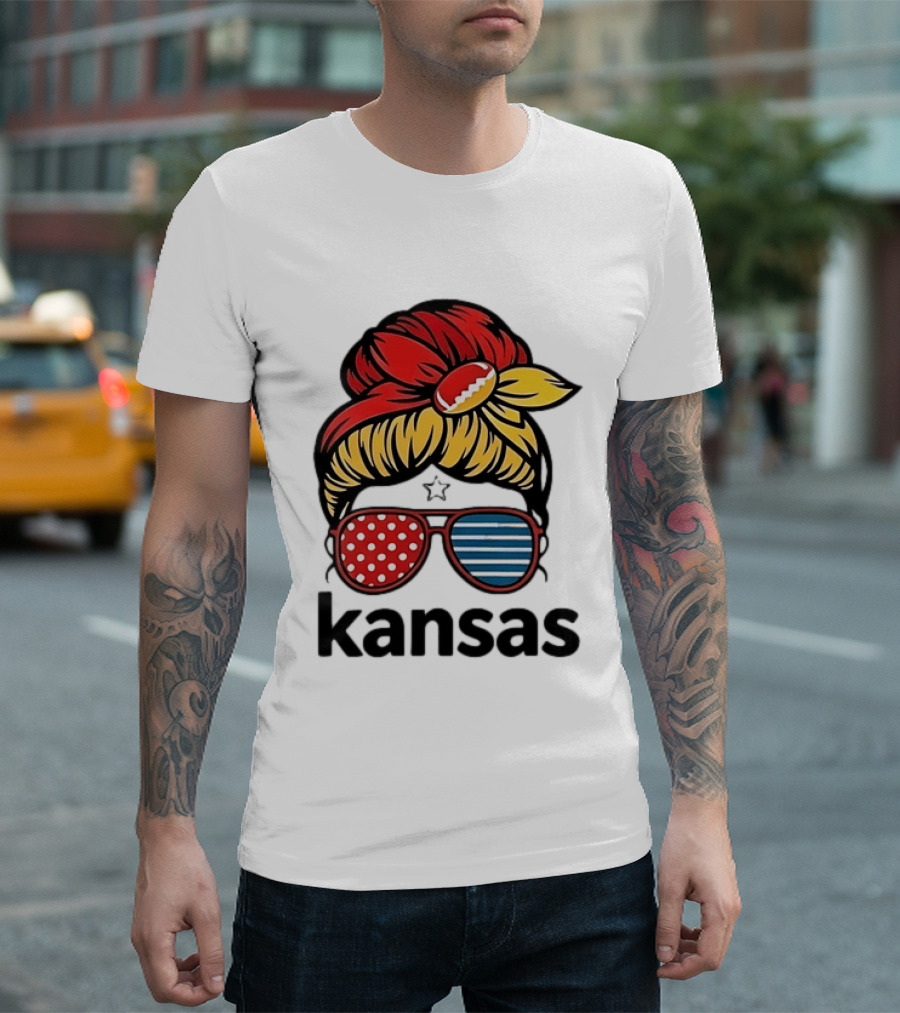 Kansas City Chiefs Royals Football Game Day Messy Bun Girl T-Shirt