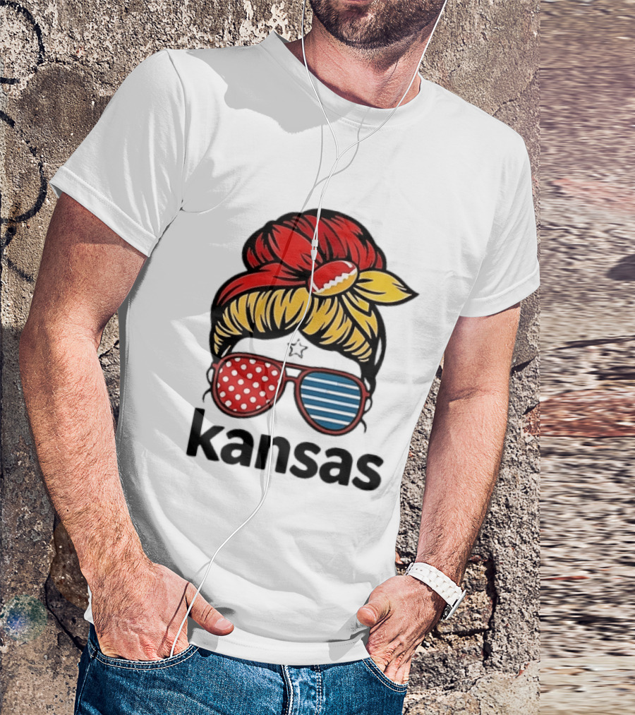 Kansas City Chiefs Royals Football Game Day Messy Bun Girl T-Shirt