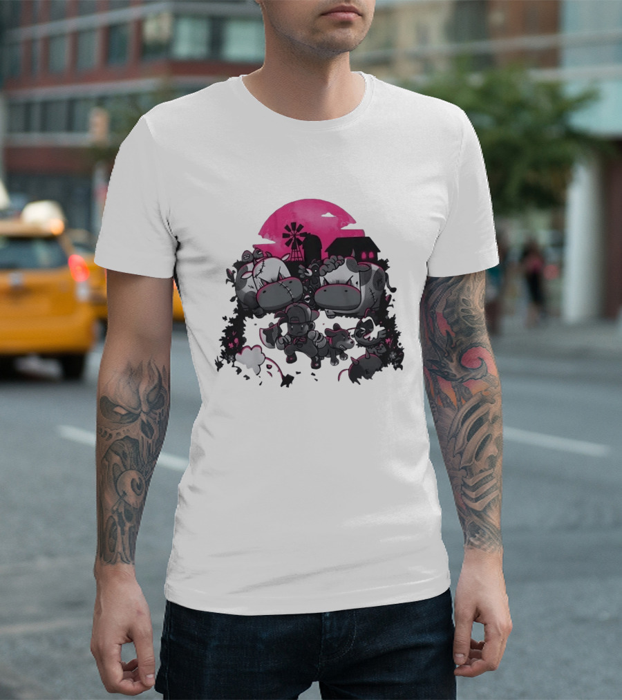 Zombie Farm Undead Creepy Cows Horror Scene T-Shirt
